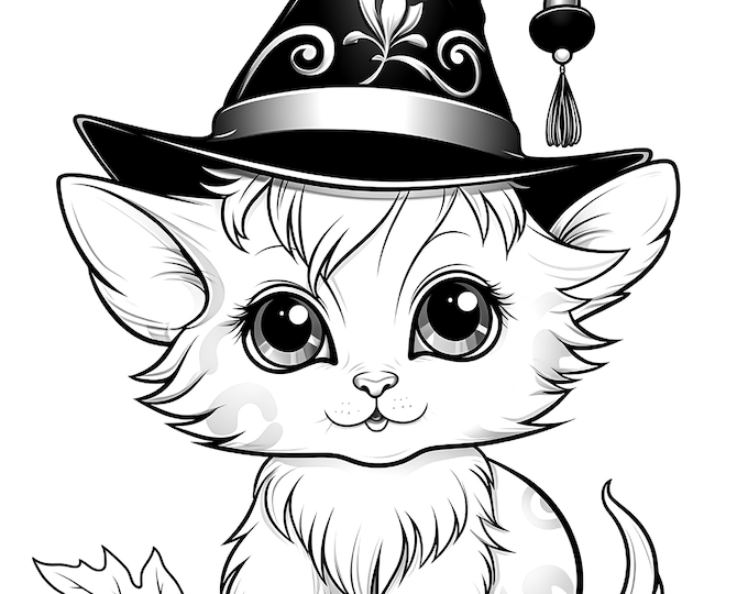 Five Halloween Kittens Coloring Sheets for Instant Download
