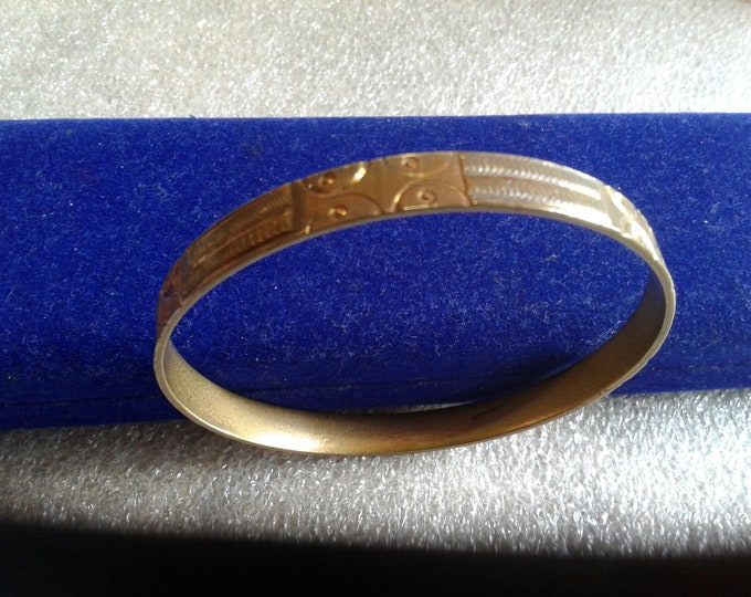 22K Gold Plated Brass Bangle Bracelet with Elaborate Textured Designs, Difficult to Read Mark