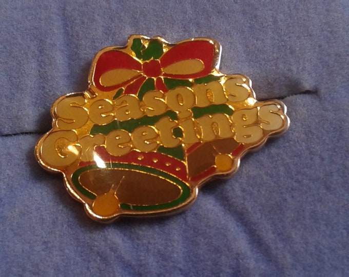 Small Clearcoat Enamel on Goldtone Christmas Pin, Choice of Season's Greeting, Candles, or Gift Box
