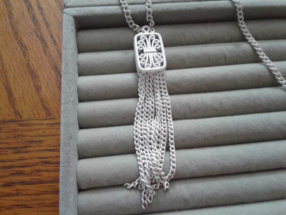 Monet White Chain and Tassel Necklace, Rectangula… - image 1