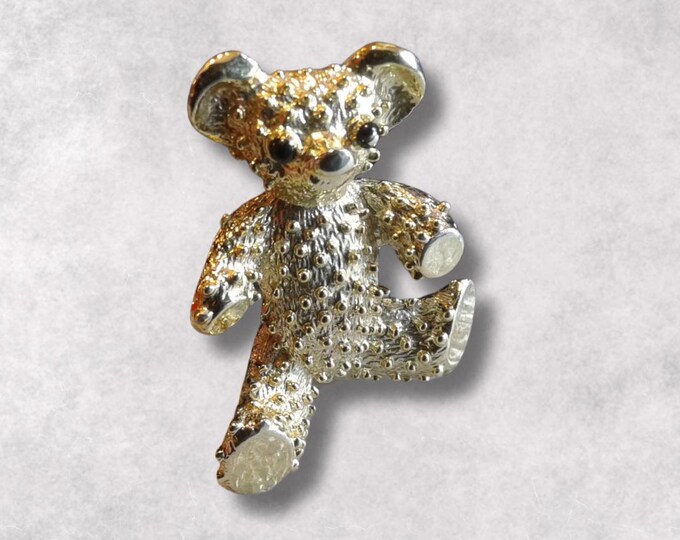 Gerrys Goldtone Textured Teddy Bear Brooch, Signed