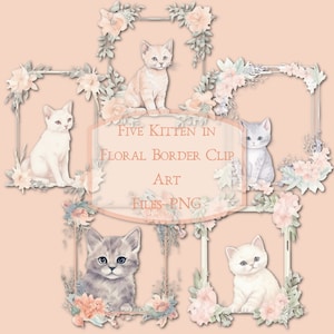 Floral Kitten Clip Art: Transparent PNG Files, Commercial Use