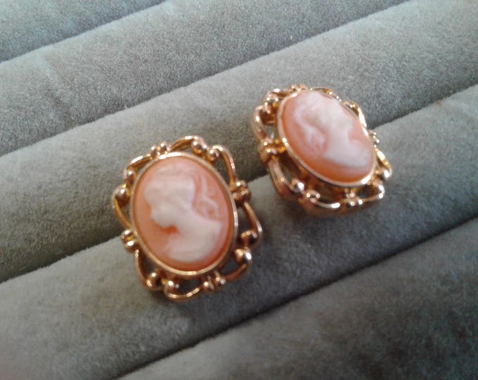 Faux Cameo Goldtone Bracket Frame Post Back Earrings
