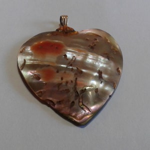14K Yelllow Gold and Brown Mother of Pearl Large Heart Shaped Pendant