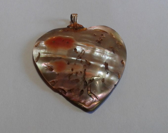 14K Yelllow Gold and Brown Mother of Pearl Large Heart Shaped Pendant