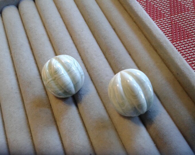 Pale Green Marbleized Luctie Melon Shaped Clip On Earrings