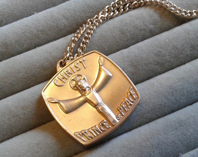Aluminum Modernist "Christ, Prince of Peace" Medallion on Slide Lock Clasp Chain, Germany