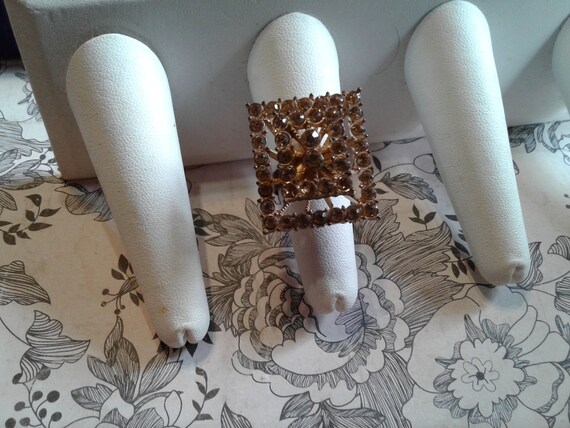 Dramatic Rectangular Champagne Rhinestone Goldton… - image 3