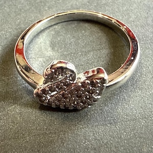Swarovski Silvertone Band Ring with Crystal Swan, Swan Mark