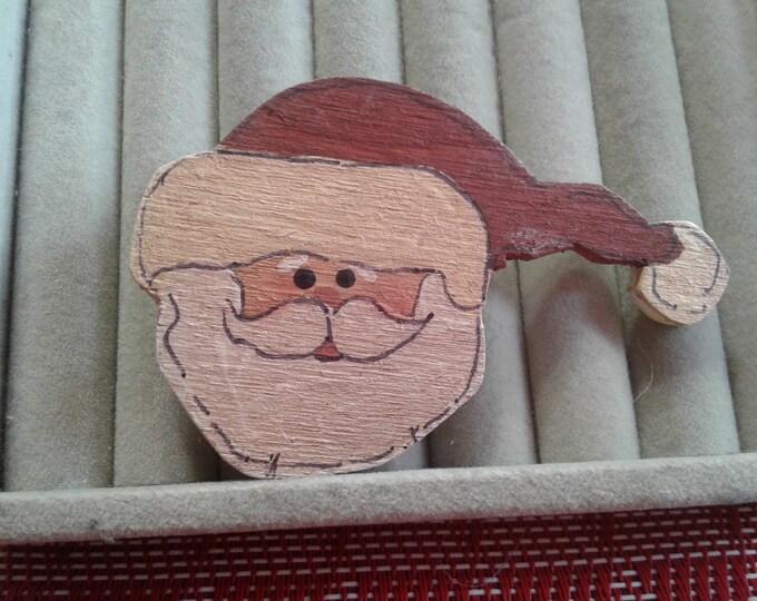 Handpainted Wooden Santa Pin