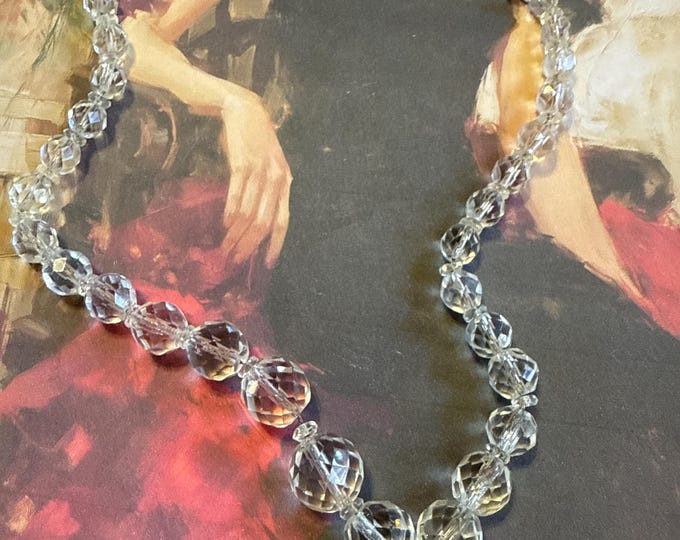 White Goldfilled Metal and Lead Crystal Mid-Century Chain Strung Choker Necklace, Metal Mark