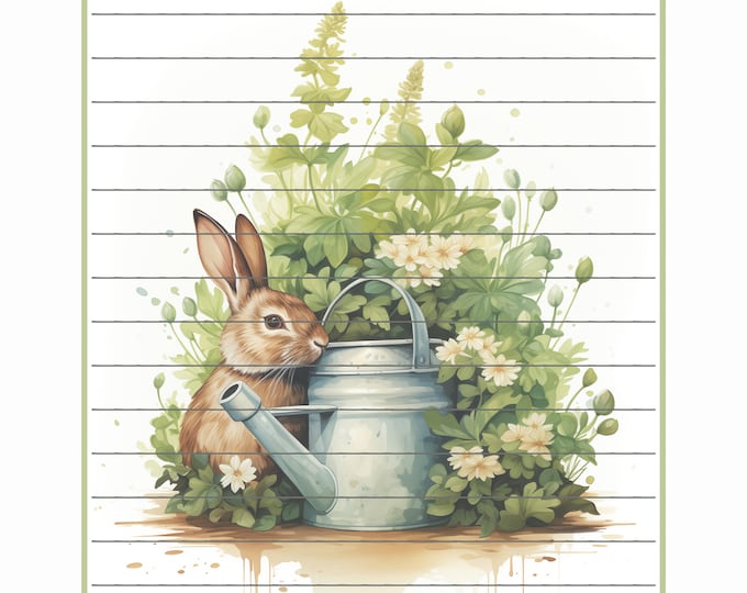 Bunny Garden Lined and Unlined Writing Papers, Instant Download, Digital Paper