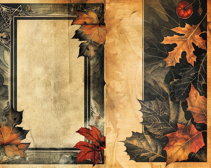 Haunted Autumn Background/Junk Journal Pages to Print at Home, 10 Designs. 5 Sheets