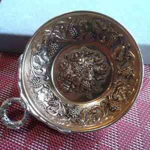 Small Decorative Duotone Grape Pattern Dish, "Made in Japan", "Tarnish Protected"