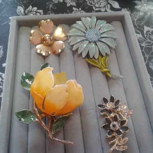 Bouquet of Blossoms, Four Sixties Floral Pins, Including Two Large Enamels, Now Sold Separately