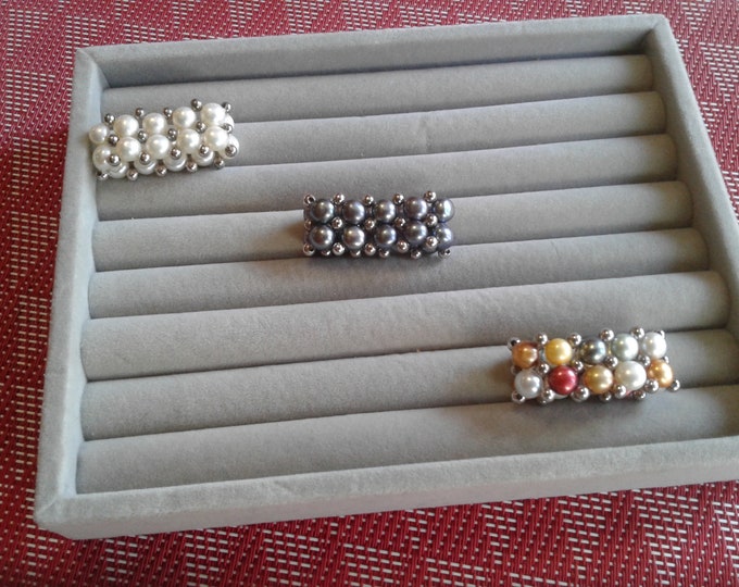 Sterling Silver and Freshwater Button Pearl Woven Rings, Approximately Size 9, Sold Separately