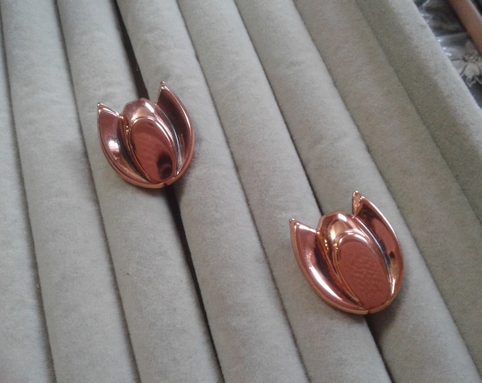 Renoir Copper Modernist Abstract Floral Tulip Screwback Earrrings, Signed, also Unsigned Look Alike, Your Choice