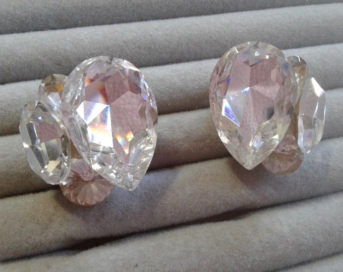 Faceted Crystal Cluster Handmade Clip On Earrings