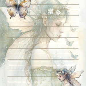 Green Butterfly Fairy Lined and Unlined Writing Papers, Instant Download, Digital Paper