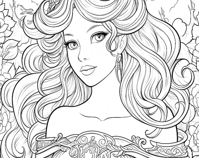 Five Beautiful Princess Coloring Sheets for Instant Download