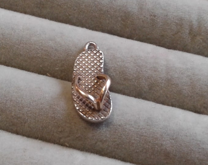Sterling Silver Tiny Flip Flop with Unmarked Gold Straps, 925, Likely 14K, Unidentified Maker's Mark