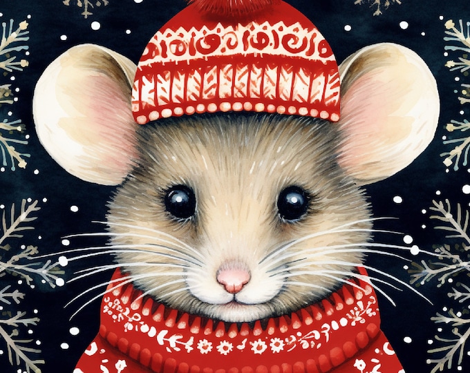Mousy Christmas Greeting Card Design Instant Download