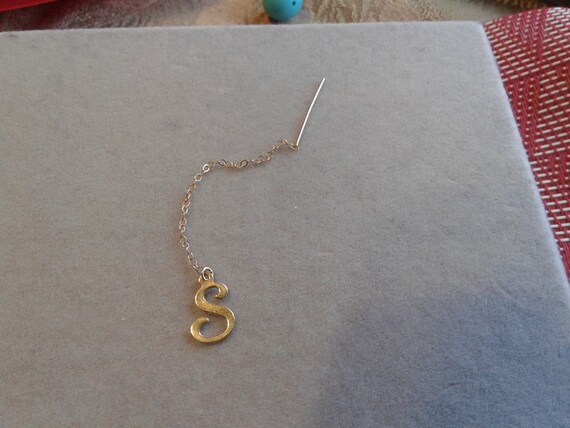 14K Yellow Gold Threaders with Dangling "S" - image 2