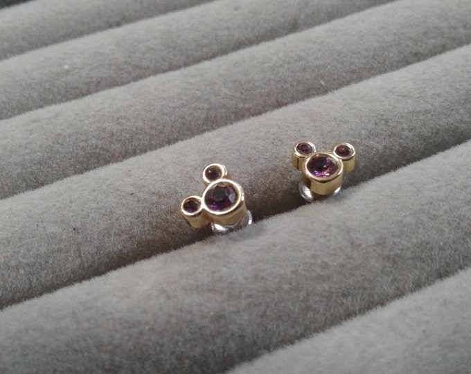 Disney Mickey Head Rhinestone Studs, Purple, Signed