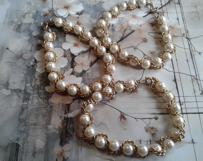 Sarah Coventry Set of Three Goldtone Chain and Faux Pearl Bracelets, Signed SC