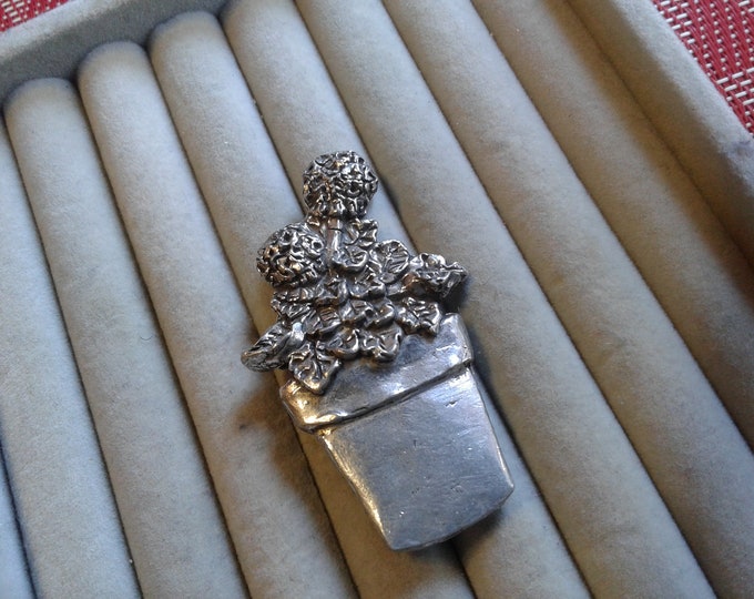 Cast Pewter Flower in Flower Pot Brooch