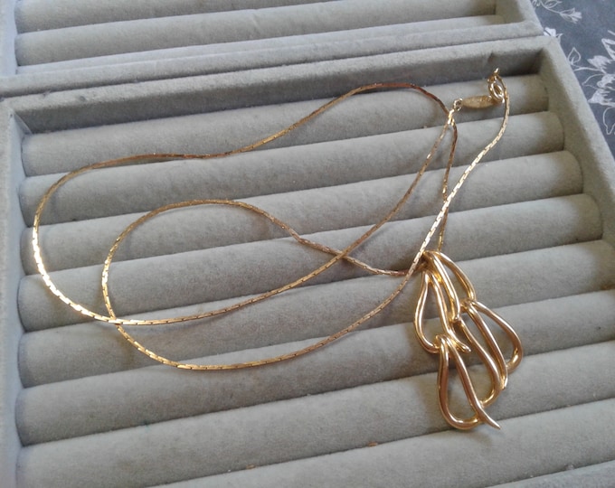 Napier Goldtone Abstract Wing Pendant Necklace, Signed