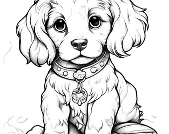 Five Cute Puppies Coloring Sheets for Instant Download