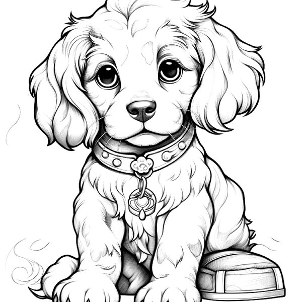 Five Cute Puppies Coloring Sheets for Instant Download