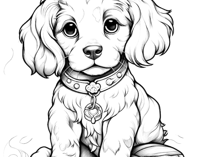 Five Cute Puppies Coloring Sheets for Instant Download