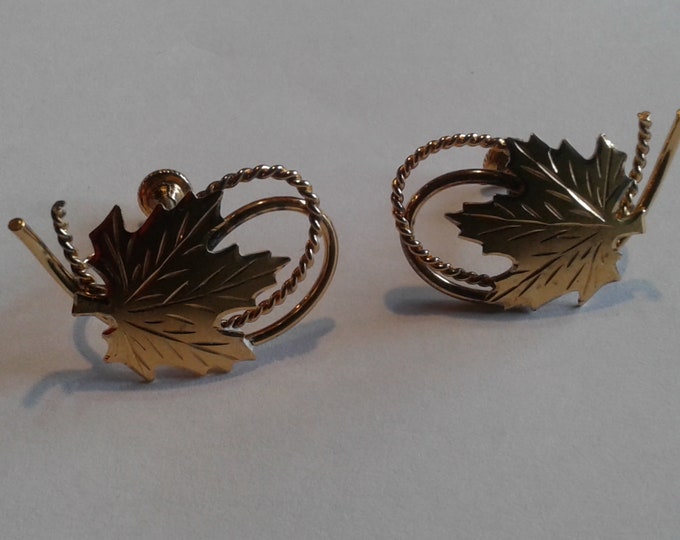 DCJ Sterling Vermeil Maple Leaf and Lasso Screwback Earrings