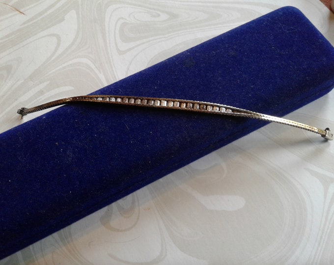 Heavy Sterling Silver Bracelet with Flat Links and Frosted Insert Accents, 925 Italy
