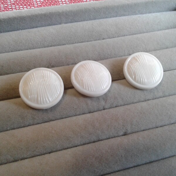 Three White Plastic Textured Vintage Shank Style Buttons