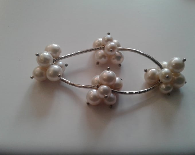 Freshwater Pearl Cluster and Likely Silver Stretch Bracelet