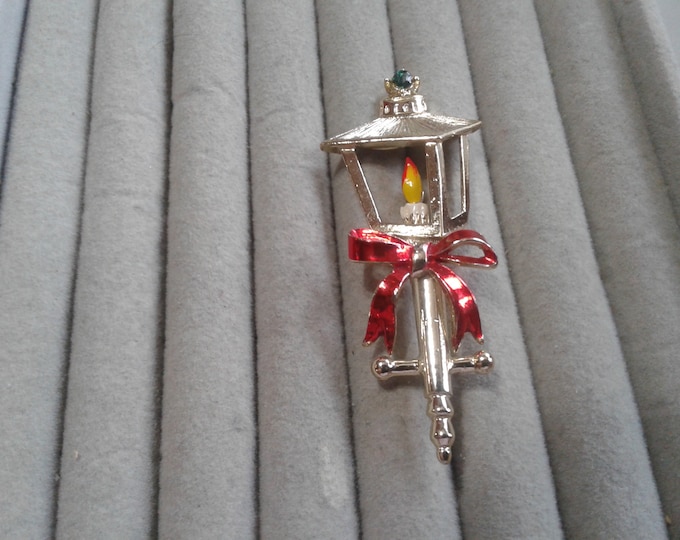 Beatrix Christmas Lantern with Bow and Candle Pin, Signed BJ