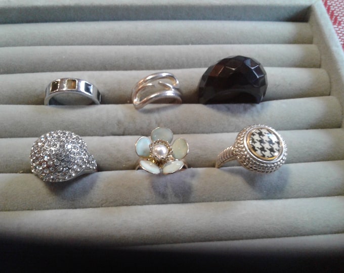 Grunge Fashion Rings, Your Choice, Sizes 5.5, 5.75, 8, 7, 6.5, and 9, Mostly Silvertone and Black