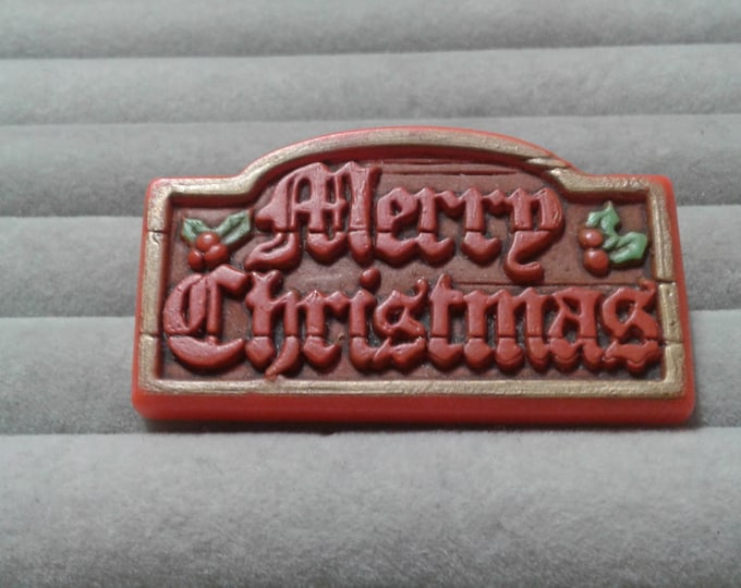 Hallmark Merry Christmas Painted and Molded Red Plastic Novelty Pin, Signed