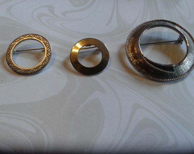 Circle Brooches, Your Choice, Silver and Goldtone