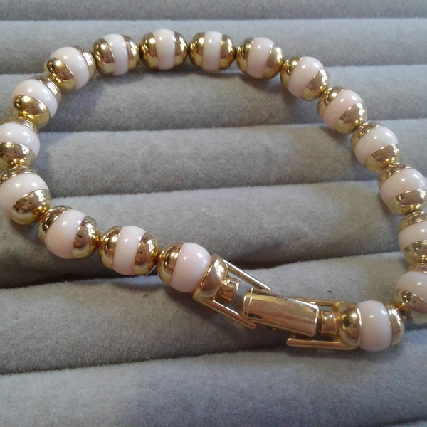 Avon Faux Coral and Goldtone Bead Cap Bracelet, Signed