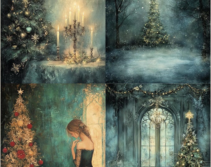 Wistful Sage Christmas Scrap Paper Sheets--20 Quarter Page Designs--5 Sheets