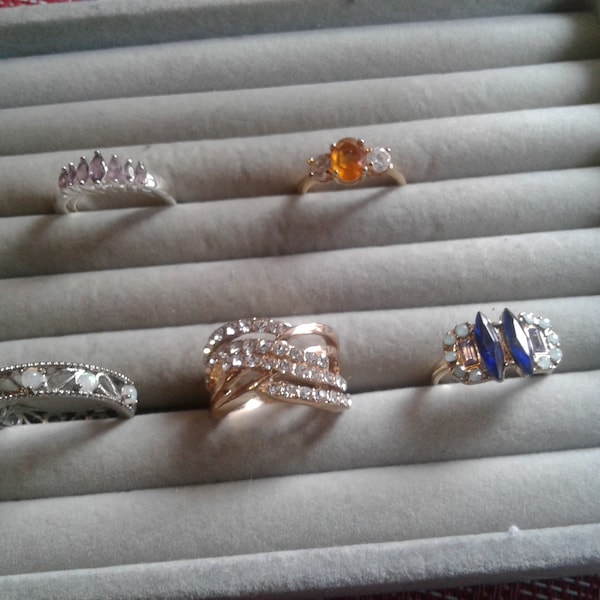 Simulated Gemstone Vintage Fashion Rings, Your Choice Opal 9, Diamond 7, Sapphire 7, Topaz 7, and Amethyst 8