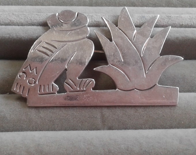 Taxco Sterling Silver Folk Art Pin of Man in Traditional Dress Next to an Agave Plant, TB-05, 925, Hecho en Mexico
