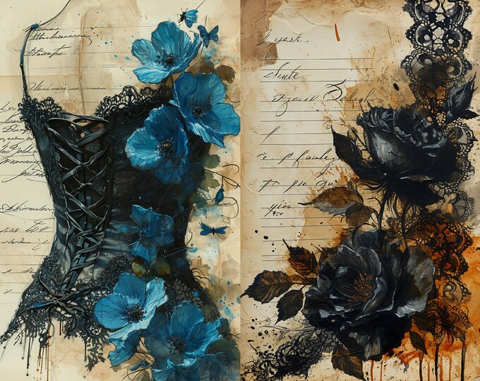 Vintage Lace Collage Background/Junk Journal Pages to Print at Home, 10 Designs. 5 Sheets