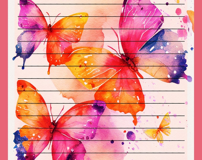 Butterflies Lined and Unlined Writing Papers for Instant Download