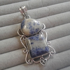 Vintage Sterling Silver Filigree Pendant: Pear & Square Lapis Lazuli