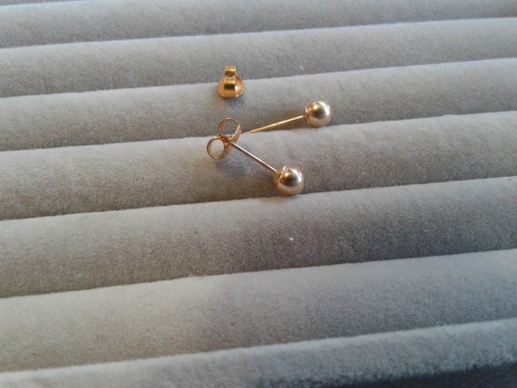 14K Yellow Gold 4mm Ball Post Earrings, Marked - image 3